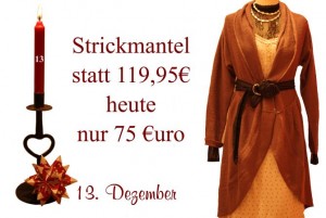 Von Noa-Noa gibt es am Dienstag den 13. Dezember diesen Strickmantel stark reduziert.