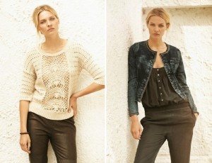 Links: Top 1-1428-1, Knit 1-2233-1, Trousers 1-2166-1, Bracelet 1-2099-1; Rechts: Bodysuit 1-2137-1, Jacket 1-2229-1