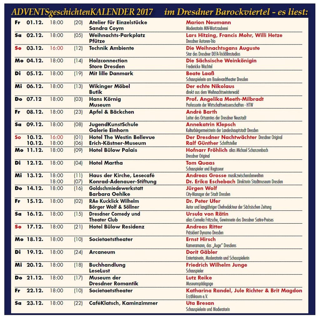 Adventsgeschichtenkalender 2017 - Programmheft - Rückseite
